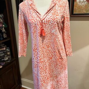 Elegant Orange and White Long Sleeve Dress